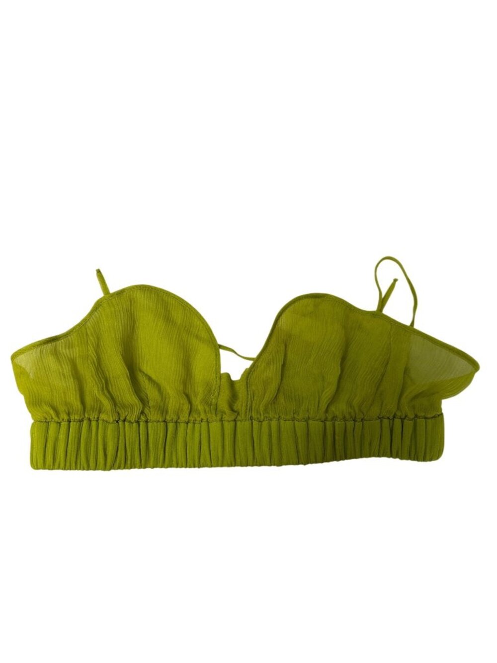 GILMAR N21 V Neck Silk Textured Mesh Bralette Top Light Green Size Small